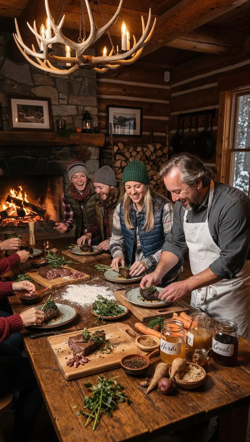 Ekspert przewodnik prowadzi grupę turystów przez tętniące życiem targi spożywcze w Nowym Jorku, prezentując lokalne specjały.